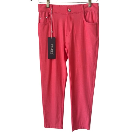 Yelete Pants - NEW Yelete Leg Wear Coral Pink Jeggings Sz M Pull On Stretch Rhinestones Barbie